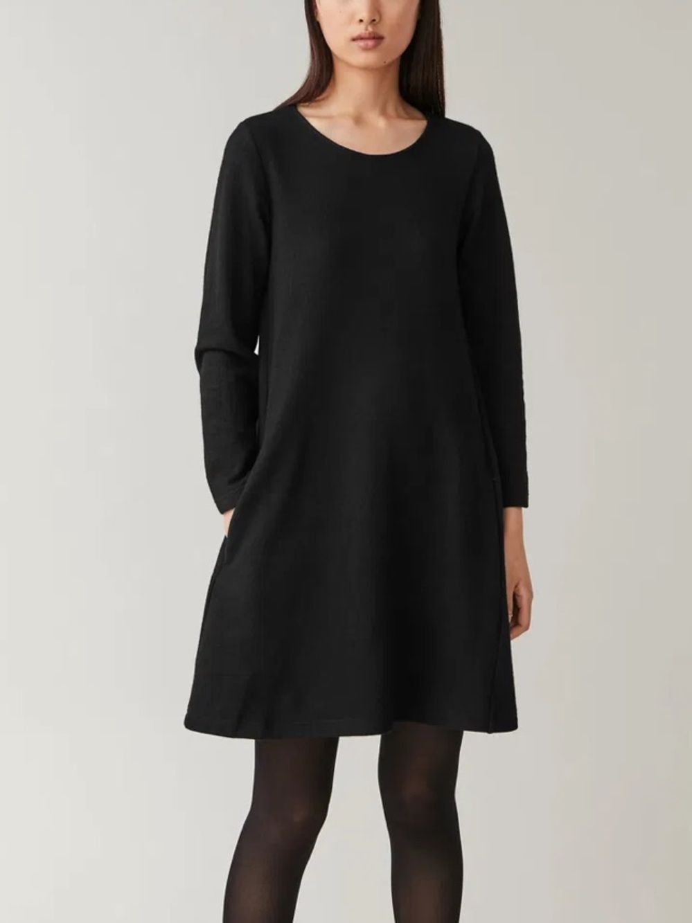 Cos Womens Wool Blend Black Knit A Line Sweater Dress, Size Large